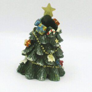 Vtg Christmas Tree Ceramic Candle Holder 4" Decor With Gifts & Star Accent